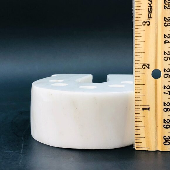 Vintage White Marble Horseshoe Pencil Holder Natural Stone Desktop Organizer - Picture 12 of 12